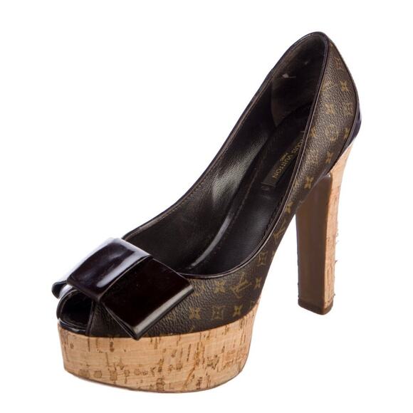 7  Louis Vuitton LV Monogram Bow Accents Peep Toe Pumps - Picture 2 of 6
